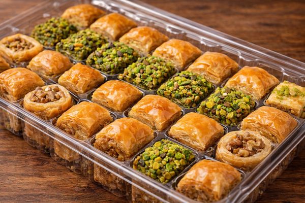 Protective inner trays for Turkish baklava pieces to prevent movement during export shipping